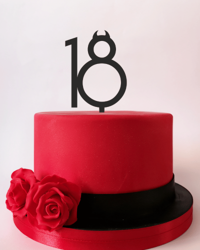 Topper na tort na osiemnastkę - osiemnastka z różkami liczba 18