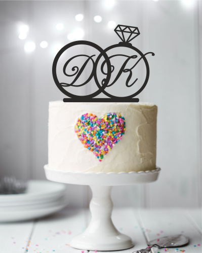 Topper na tort  - Klasyczne obrączki z inicjałami ślubnymi Personalizowane obrączki na tort