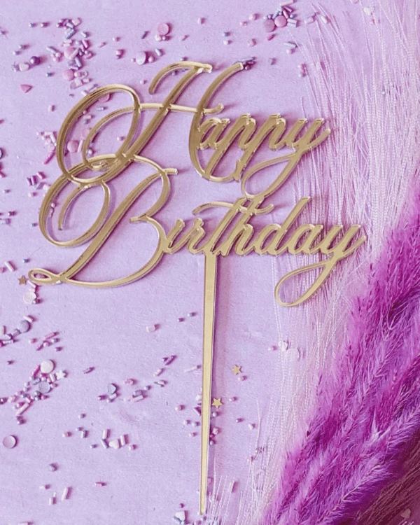 Topper urodzinowy na tort - elegancki piękny napis Happy Birthday