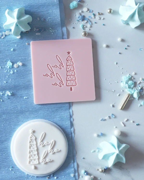 Świąteczny stempel dekoracyjny do masy cukrowej - ho ho ho + choinka