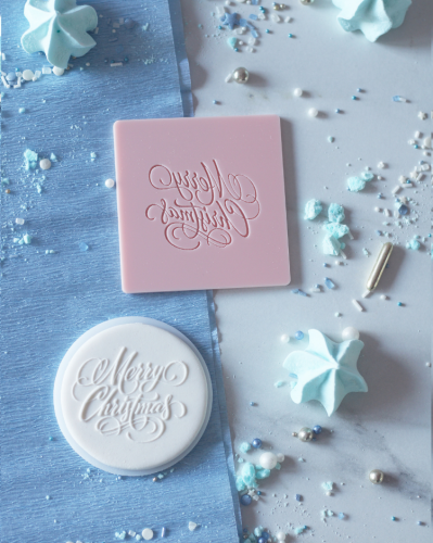 Świąteczny stempel dekoracyjny do masy cukrowej - napis Merry Christmas