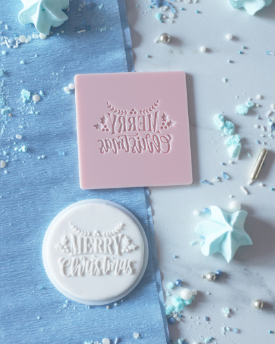Świąteczny stempel dekoracyjny do masy cukrowej - napis Merry Christmas