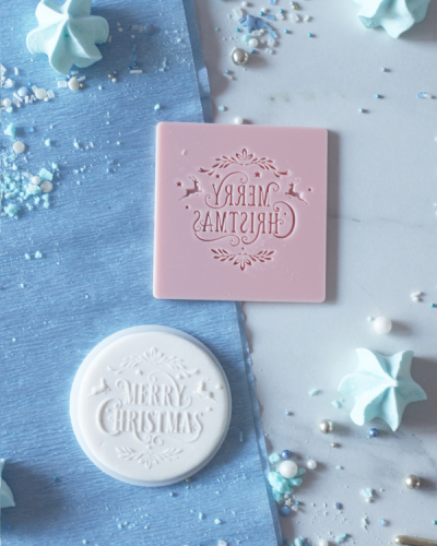 Świąteczny stempel dekoracyjny do masy cukrowej - napis Merry Christmas