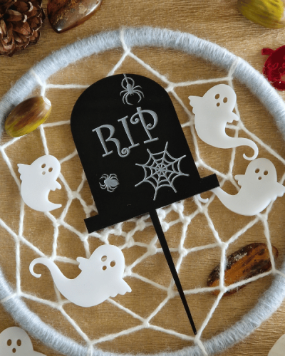 Topper dekor na tort na halloween - mini topper nagrobek RIP