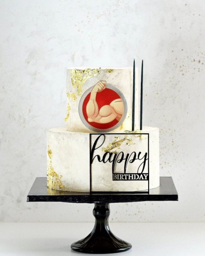 Dekor urodzinowy na tort - Happy Birthday w kwadratowej ramce (Lechelove Torty)