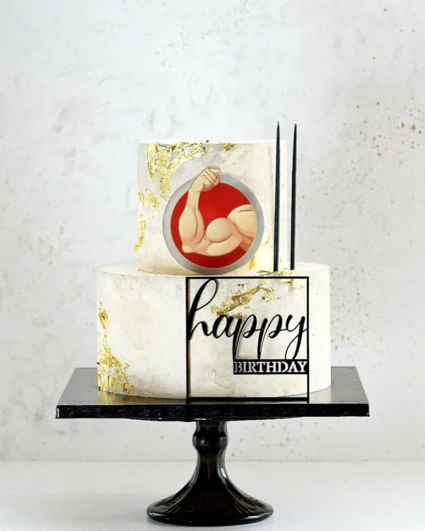 Dekor urodzinowy na tort - Happy Birthday w kwadratowej ramce (Lechelove Torty)