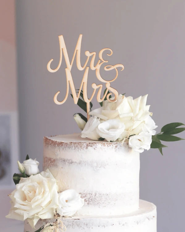 Topper ślubny na tort - Napis Mr&amp;Mrs prosty
