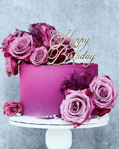 Topper urodzinowy na tort - elegancki piękny napis Happy Birthday