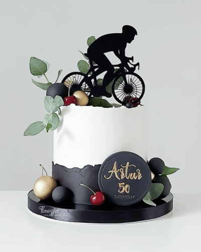 Topper urodzinowy na tort - Rowerzysta, rower, sylwetka rowerzysty. Topper na tort dla rowerzysty