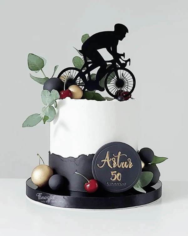Topper urodzinowy na tort - Rowerzysta, rower, sylwetka rowerzysty. Topper na tort dla rowerzysty
