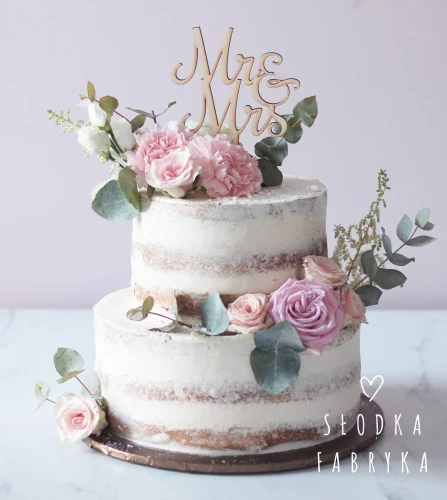 Topper ślubny na tort - Napis Mr&amp;Mrs prosty