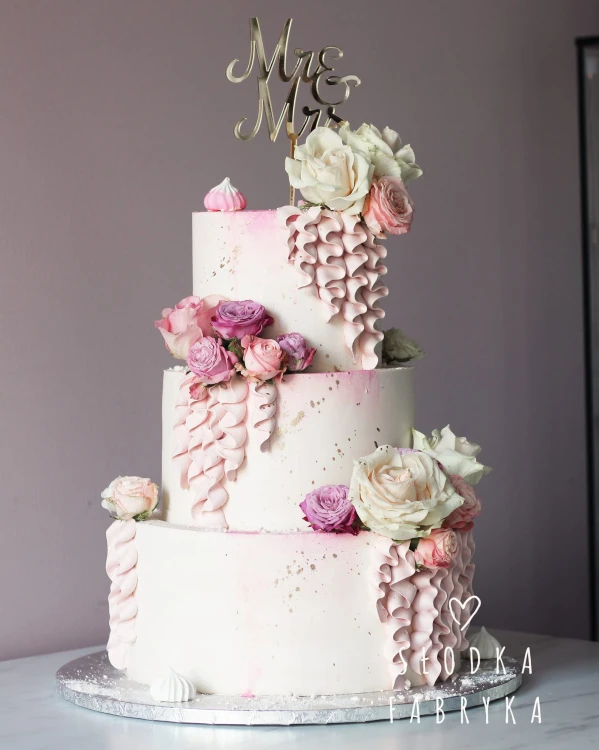 Topper ślubny na tort - Napis Mr&amp;Mrs prosty