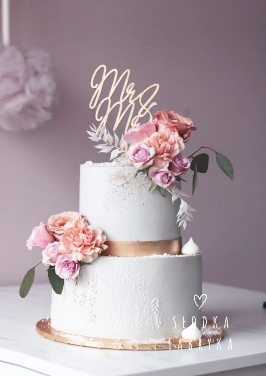 Topper ślubny na tort - Mr&amp;Mrs nowoczesna czcionka