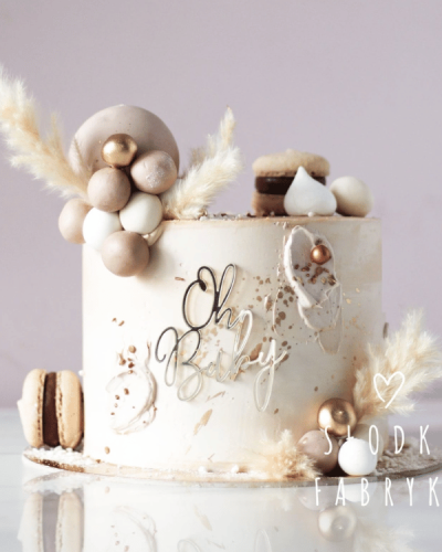 Dekor na tort na baby shower - Oh Baby nowoczesna cienka czcionka