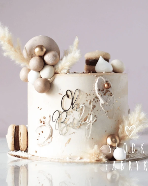 Dekor na tort na baby shower - Oh Baby nowoczesna cienka czcionka