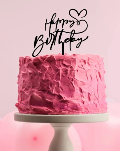 Topper urodzinowy na tort - Fikuśny napis Happy Birthday z serduszkiem.png
