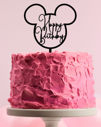 Topper urodzinowy na tort - napis Happy Birthday myszkowe uszy .png