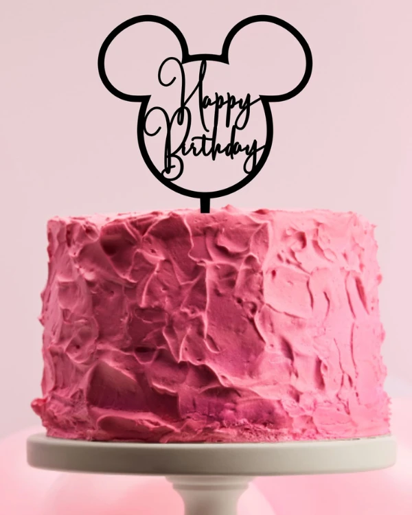 Topper urodzinowy na tort - napis Happy Birthday myszkowe uszy .png