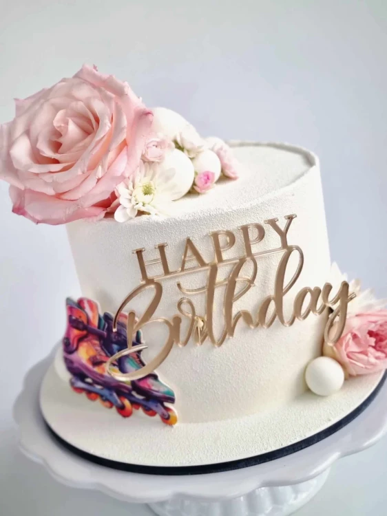 Dekor urodzinowy na tort - napis Happy Birthday klasyczny