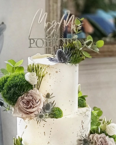 Topper ślubny na tort - napis Mr&amp;Mrs z nazwiskiem