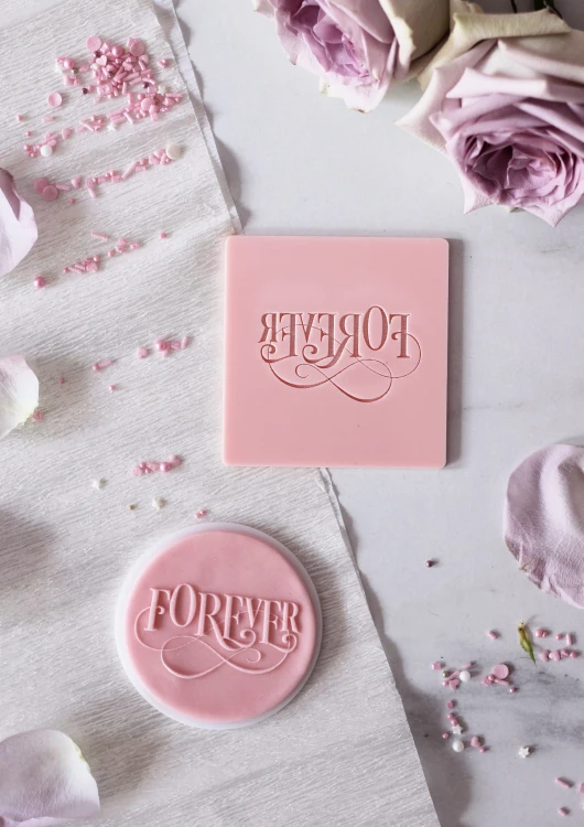 Dekoracyjny stempel na ciasta / babeczki - Ślubny napis Forever dekoracyjny