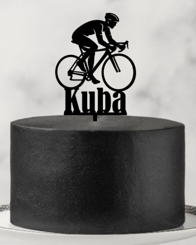 topper na tort rowerzysta z imieniem mężczyzna na rowerze.jpg