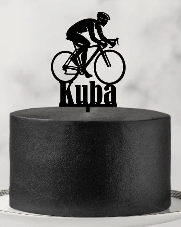 topper na tort rowerzysta z imieniem mężczyzna na rowerze.jpg