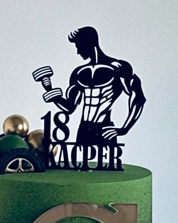 Topper / dekor na tort "Siłacz + imię + liczba" wersja ELEGANCKA
