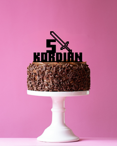 imię klockowe + miecz topper na tort