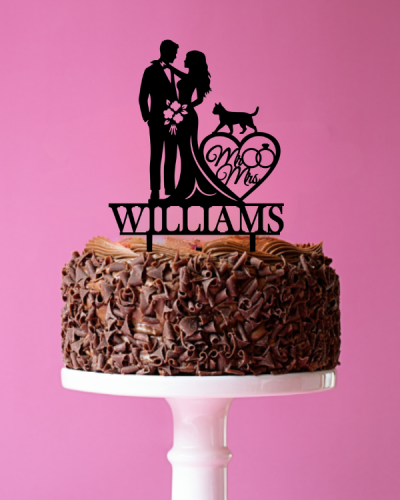 Topper ślubny na tort Para Młoda Mr&amp;Mrs + Kot + Nazwisko.png