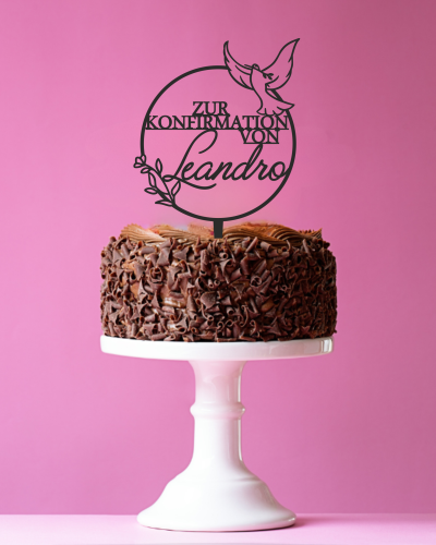 Cake Topper / Tortendekoration „Zur Konfirmation von + Name“ im Ring mit Taube