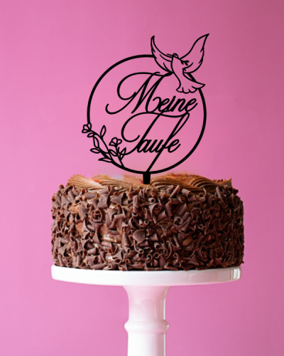 Cake Topper / Tortendekoration „Meine Taufe“ im Ring mit Taube und Kreuz