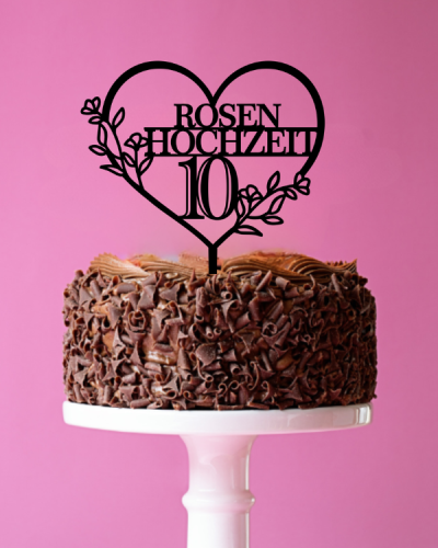 Cake Topper / Tortendekoration „Rosenhochzeit 10“ im Herzring
