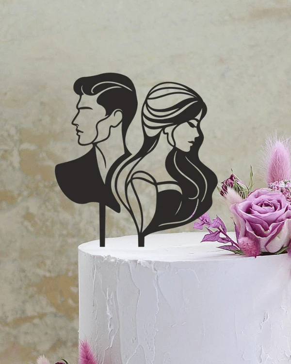 Topper linearny na tort - Ślubna para elegancka