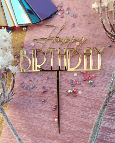 Topper urodzinowy na tort - napis Happy Birthday