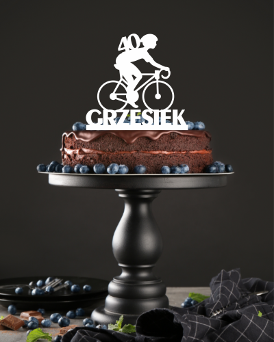 Topper na tort z rowerzystą i imieniem topper dla rowerzysty