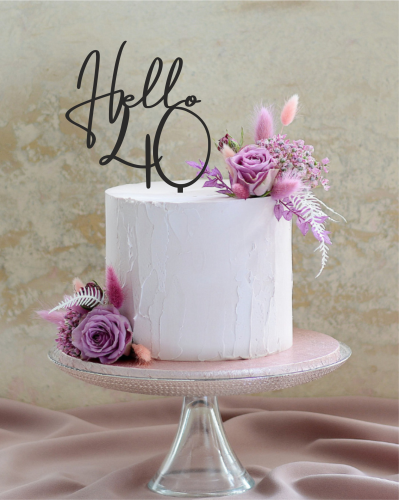 Topper urodzinowy na tort - napis Hello z liczbą Hello z czterdziestką Hello 30 Hello 40