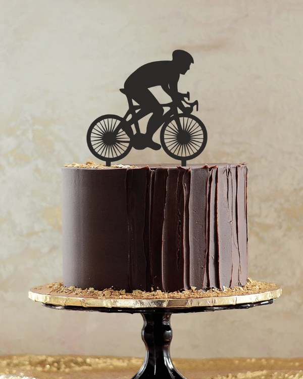 Topper urodzinowy na tort - Rowerzysta, rower, sylwetka rowerzysty. Topper na tort dla rowerzysty
