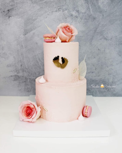 Dekor na tort na chrzest święty i baby shower - baby stópki